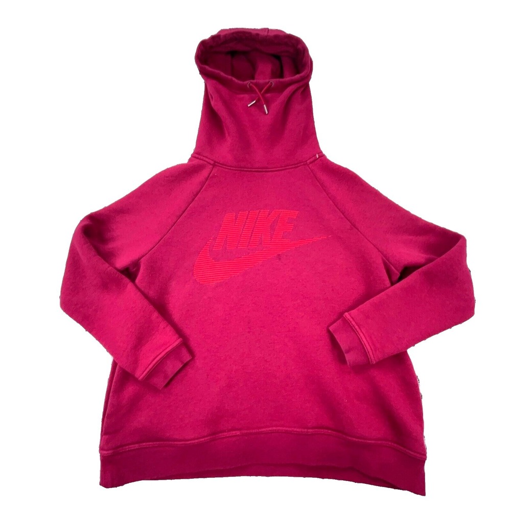 Nike Hoodie Women Large Pink Sweatshirt Sweater Big Swoosh Funnel‎ High Neck J4
